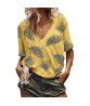  European and American foreign trade summer Amazon Women's top loose print V-neck short sleeve 