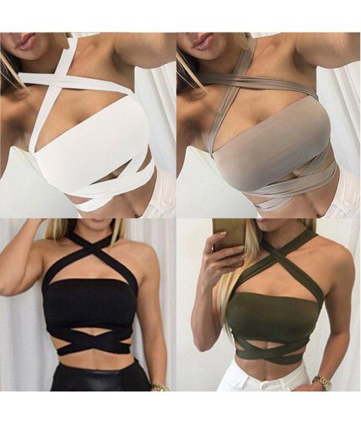  European and American women's clothes cross neck strap, versatile backing, single wear, sexy chest wrap 