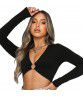  European and American spring and autumn new ins women's sexy V-neck cut-out splicing slim long-sleeved solid color bottom blouse women