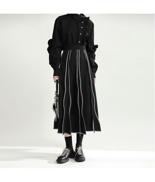 autumn dress irregular wave skirt retro drape simple high-waisted A-line skirt slim mid-length skirt