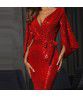  European and American foreign trade new sexy dress in spring and summer with split solid color sequins long style mopping evening dress skirt
