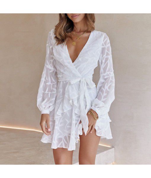  autumn and winter new European and American women Amazon fresh and sweet perspective ruffle bubble sleeve dress