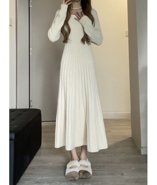 French long-sleeved knitted dress for women ...