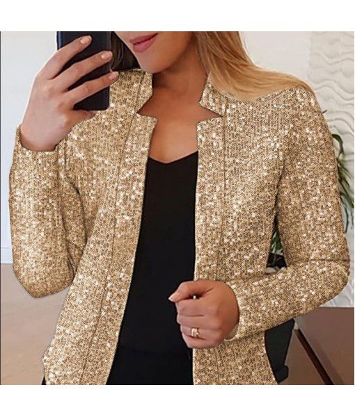  new product European and American cross-border independent station foreign trade women's gold sequin color matching short fashion casual women's coat