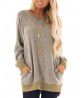  Autumn and Winter Women's Round Neck Contrast Pocket Sweater Long Sleeve Pullover Sweatshirt Casual T-shirt