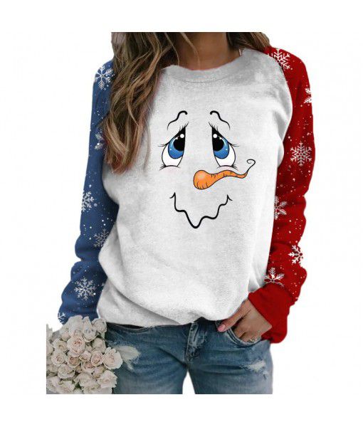  autumn and winter Christmas popular women's sweater snowman face print round neck long-sleeved sweater women