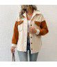  autumn and winter new European and American fashion women's lapel color matching long-sleeved fleece coat