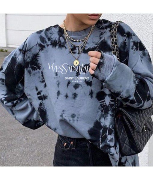  autumn and winter cross-border women's wear European and American tie-dyed printed long-sleeved T-shirt sweater