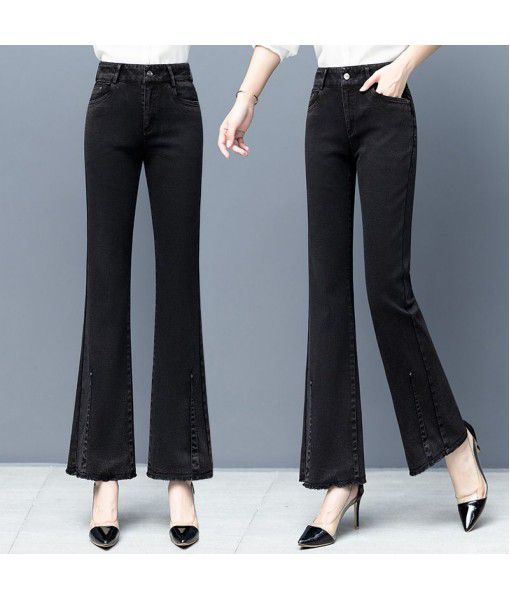 Micro flared jeans women's 2022 new spring black pants loose high waist spring and autumn women's pants straight flared pants