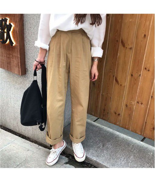  spring and summer Korean version simple and versatile loose BF port style casual high waist work clothes straight casual pants women wide leg pants