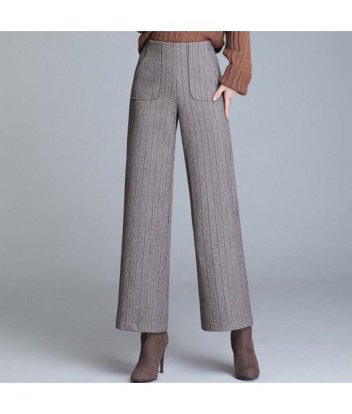 Woven wide leg pants Women's new fashion high waist pants Elegant temperament Mother's winter thick loose pants