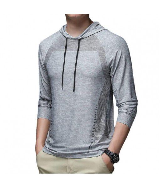 [Autumn] Autumn men's ice silk quick-drying hooded long-sleeved T-shirt sports leisure outdoor fitness running top