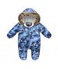 autumn and winter new children's cartoon print climbing clothes for boys and girls one-piece clothes with cotton jacket, wool collar and hat for warmth protection