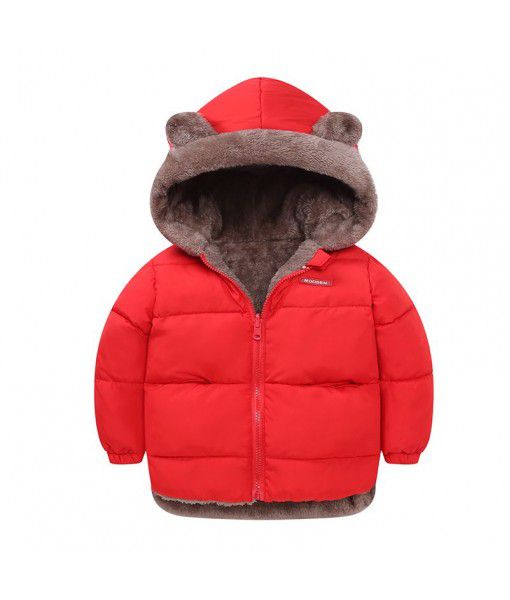 Autumn and winter new children's down cotton jacket Thickened rabbit ear double-sided cotton jacket Medium and large children's down cotton jacket