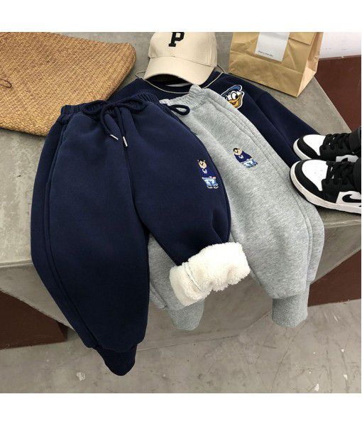 Children's clothing 2022 winter new style children's sanitary pants thickened trousers boys' casual pants plush sanitary pants issued on behalf of one