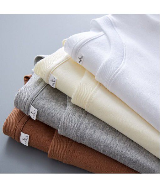 Autumn and winter 280g heavy weight high quality cotton long-sleeved T-shirt men's 2022 youth loose double-ply double-yarn men's top