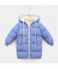  children's medium and long down cotton jacket hooded girls' winter clothes thickened solid color Korean cotton jacket warm jacket