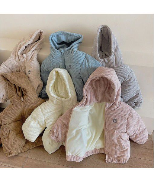  new children's cotton coat plush thickening autumn and winter warm children's cotton coat baby cotton coat coat wholesale