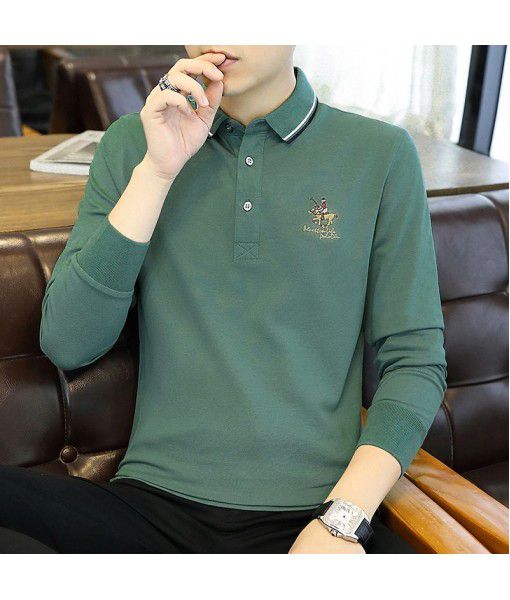  cotton father long-sleeved t-shirt men's autumn loose casual bottom shirt middle-aged polo shirt autumn clothes