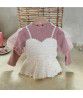22 Fall girls' foreign fashion fake two pieces of bubble sleeve princess long-sleeved top children's fashion sling T-shirt
