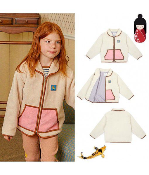 autumn and winter new product ps children's warm middle and small boys and girls embroidered double-sided thickened color-block coat