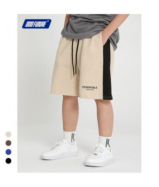 Children's wear FEAROFGOD three-dimensional new double-line essentials cotton sports pants, boys' five-point pants, street trend