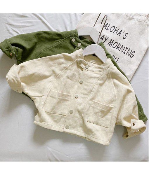  spring children's coat men's and women's zipper sleeve coat middle and young children's new cotton and hemp fashion coat