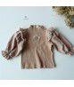 22 Autumn Girls' Western-style Embroidery Flower Small Filigree Bottom Top Small and Medium Girls' Knitted T-shirt ins