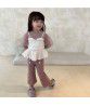22 Fall girls' foreign fashion fake two pieces of bubble sleeve princess long-sleeved top children's fashion sling T-shirt