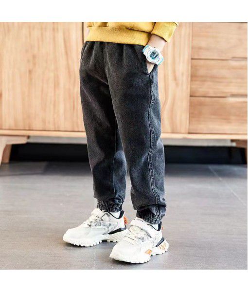 Boys' jeans autumn and winter plush 2022 children's leggings loose casual children's clothing wholesale