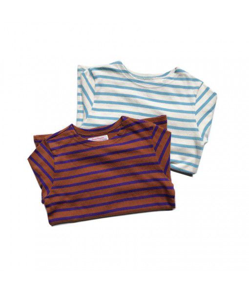 [Spot] Japanese children's autumn and winter customized DD cotton yarn-dyed striped long-sleeved T-shirt commuting basis